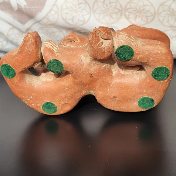 Pre-Columbian Style Mexican Folk Art Aztec Mayan Couple Connected Figurine